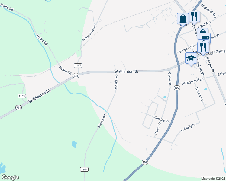 map of restaurants, bars, coffee shops, grocery stores, and more near 130 MASKE Road in Mount Gilead