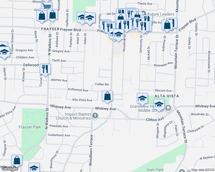 map of restaurants, bars, coffee shops, grocery stores, and more near 2054 Collier Road in Memphis