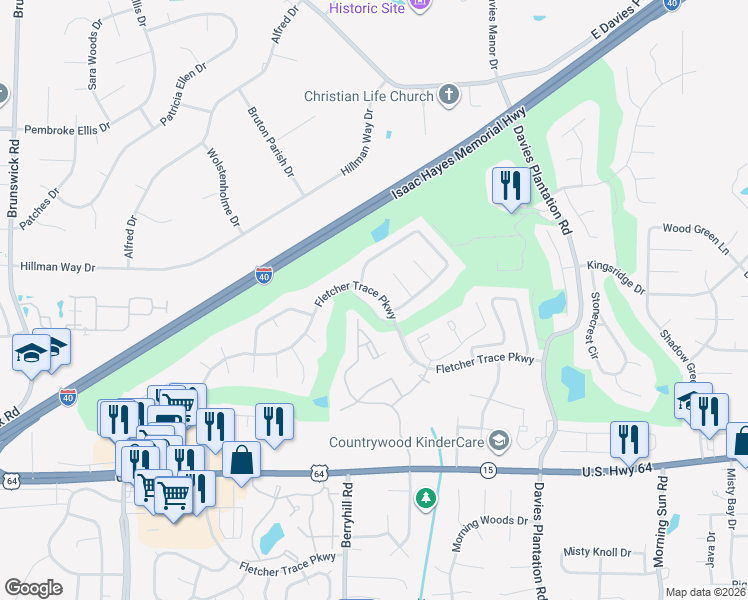 map of restaurants, bars, coffee shops, grocery stores, and more near 9271 Fletcher Trace Parkway in Lakeland