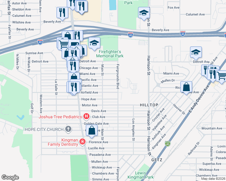 map of restaurants, bars, coffee shops, grocery stores, and more near 2035 Airfield Avenue in Kingman
