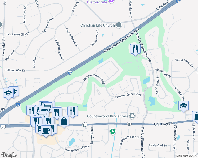 map of restaurants, bars, coffee shops, grocery stores, and more near 9271 Fletcher Trace Parkway in Lakeland