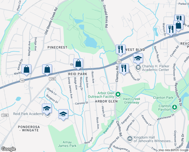 map of restaurants, bars, coffee shops, grocery stores, and more near 2157 West Boulevard in Charlotte