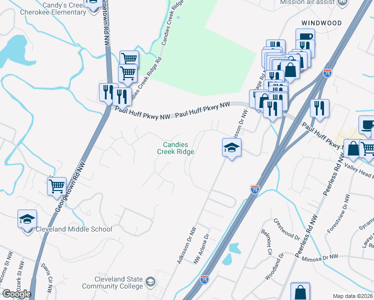 map of restaurants, bars, coffee shops, grocery stores, and more near 3900 Holly Hill in Cleveland
