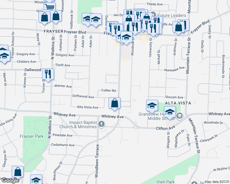 map of restaurants, bars, coffee shops, grocery stores, and more near 2054 Collier Road in Memphis