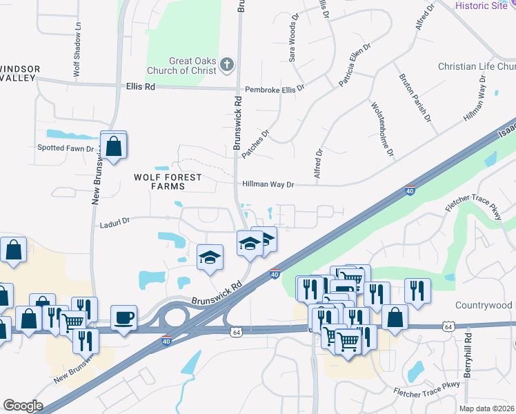map of restaurants, bars, coffee shops, grocery stores, and more near 8853 Hillman Way Drive in Memphis
