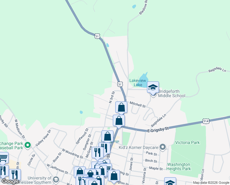 map of restaurants, bars, coffee shops, grocery stores, and more near 1030 North 3rd Street in Pulaski