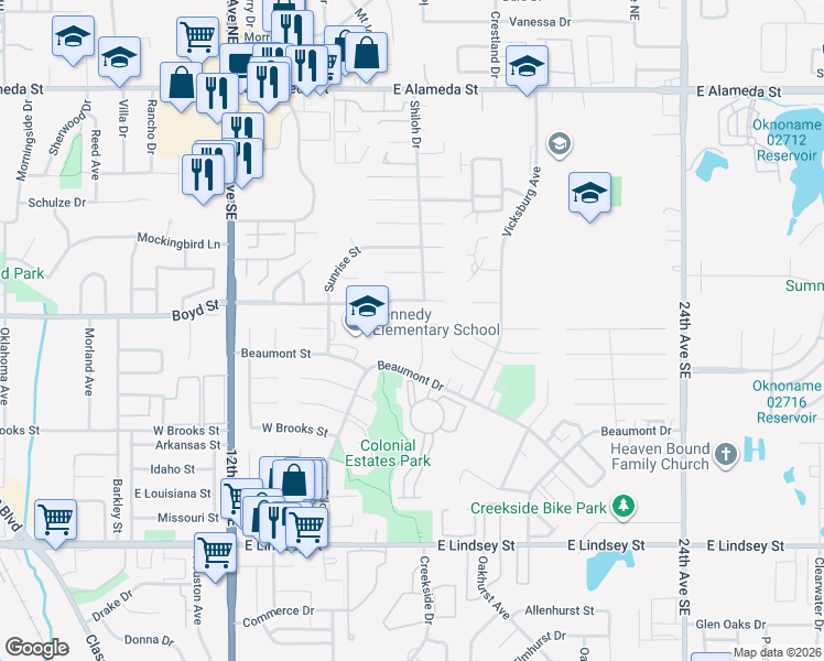 map of restaurants, bars, coffee shops, grocery stores, and more near 608 Sinclair Drive in Norman
