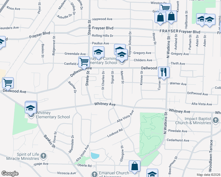 map of restaurants, bars, coffee shops, grocery stores, and more near 3123 Signal Street in Memphis