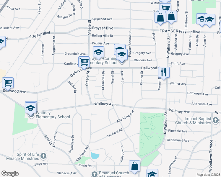 map of restaurants, bars, coffee shops, grocery stores, and more near 3123 Signal Street in Memphis