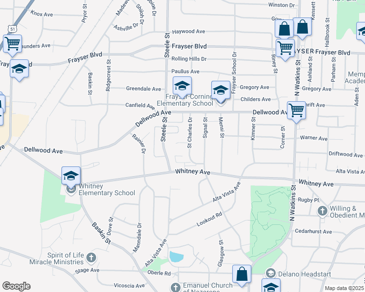 map of restaurants, bars, coffee shops, grocery stores, and more near 1501 Saint Charles Cove in Memphis