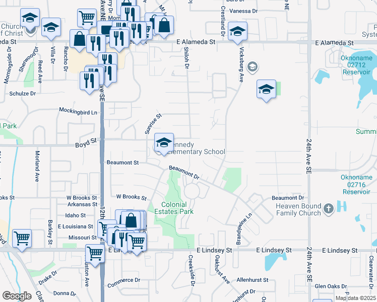 map of restaurants, bars, coffee shops, grocery stores, and more near 515 Sinclair Drive in Norman
