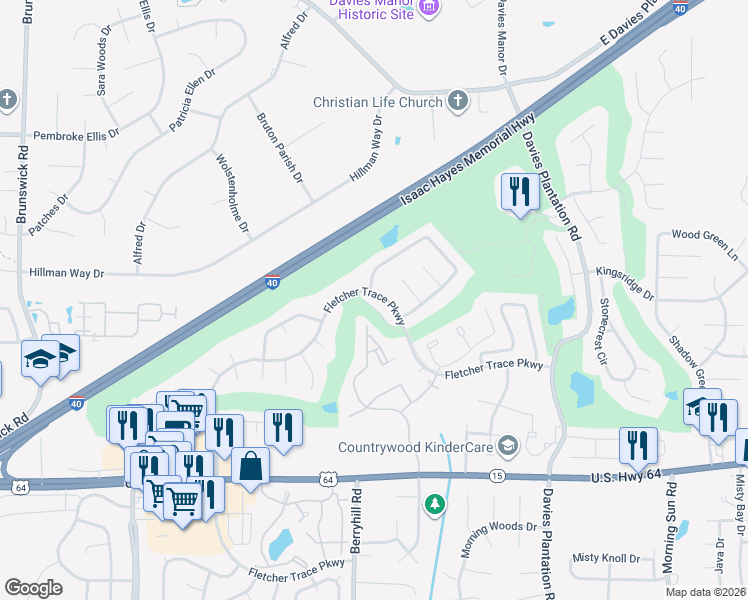 map of restaurants, bars, coffee shops, grocery stores, and more near 9271 Fletcher Trace Parkway in Lakeland