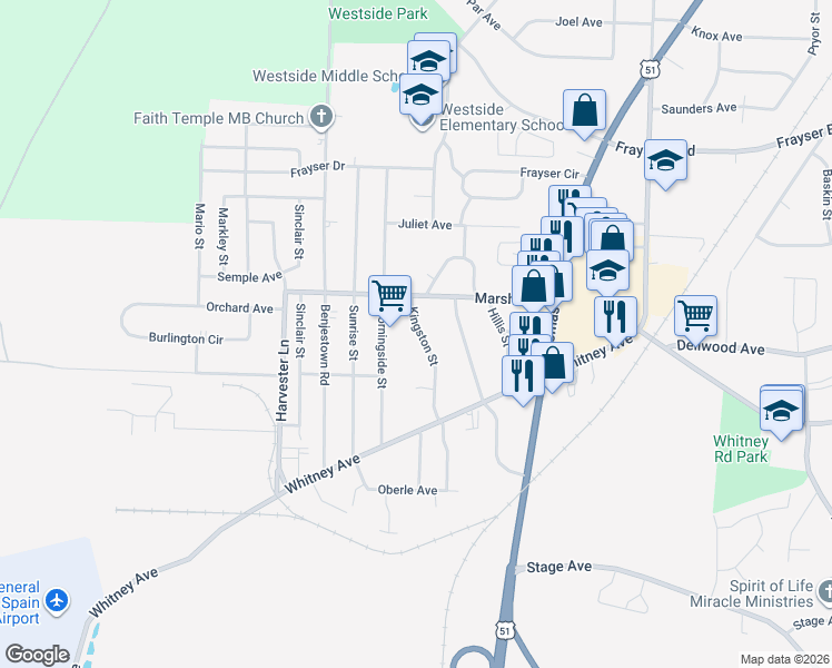 map of restaurants, bars, coffee shops, grocery stores, and more near 3126 Kingston Street in Memphis