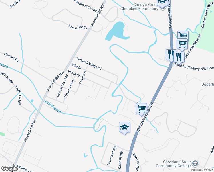 map of restaurants, bars, coffee shops, grocery stores, and more near 2510 Vance Drive in Cleveland