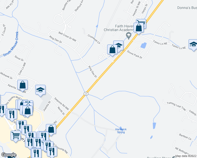 map of restaurants, bars, coffee shops, grocery stores, and more near 4756 North Lee Highway in Cleveland