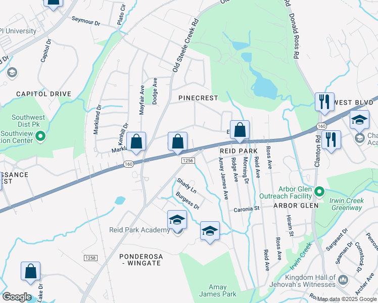 map of restaurants, bars, coffee shops, grocery stores, and more near 2512 West Boulevard in Charlotte