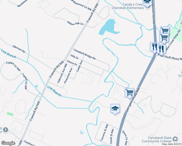 map of restaurants, bars, coffee shops, grocery stores, and more near 2561 Vance Drive in Cleveland