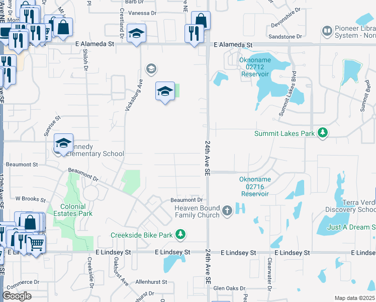 map of restaurants, bars, coffee shops, grocery stores, and more near 2221 Lafayette Drive in Norman