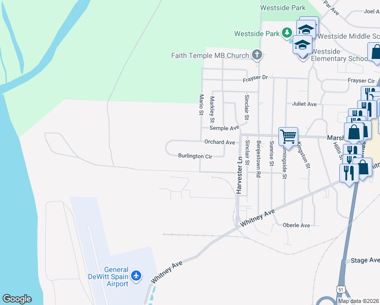 map of restaurants, bars, coffee shops, grocery stores, and more near 518 Burlington Circle in Memphis