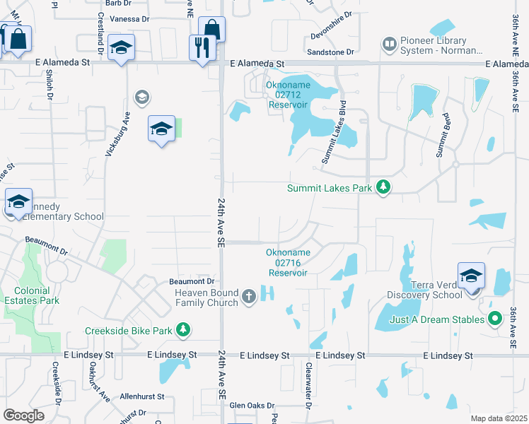 map of restaurants, bars, coffee shops, grocery stores, and more near 604 Welston Circle in Norman