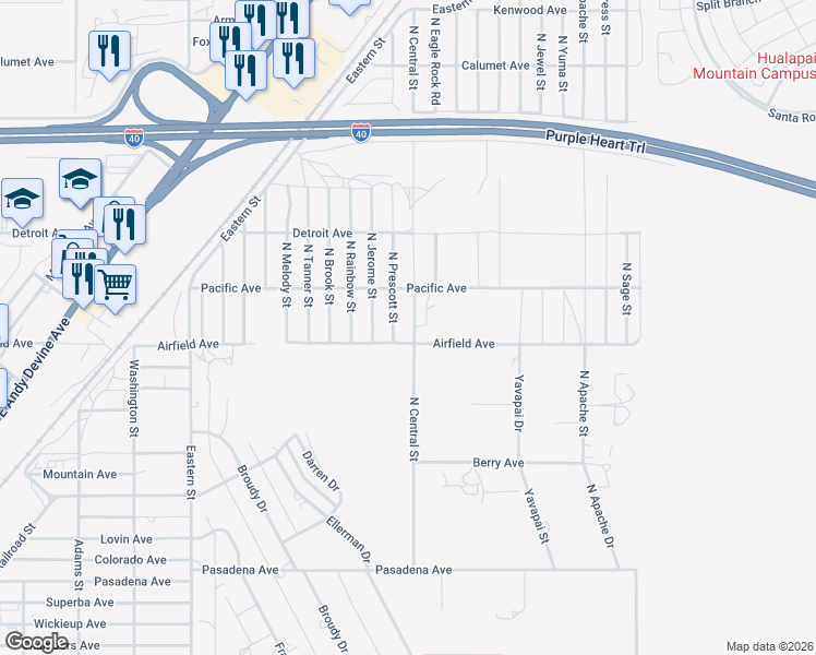 map of restaurants, bars, coffee shops, grocery stores, and more near 2765 N Central St in Kingman