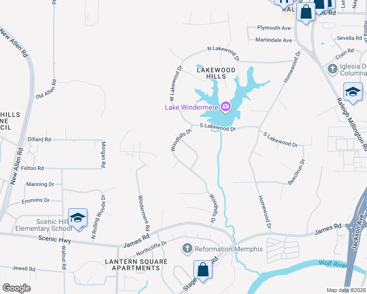 map of restaurants, bars, coffee shops, grocery stores, and more near 3733 Winderwood Cir in Memphis