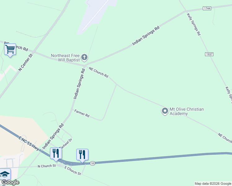 map of restaurants, bars, coffee shops, grocery stores, and more near 296 Farmer Road in Mount Olive