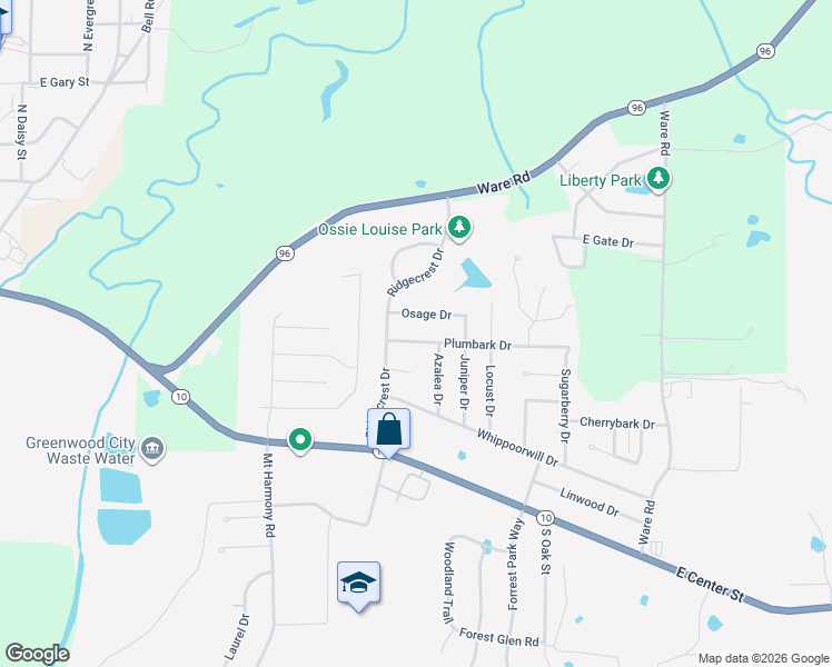 map of restaurants, bars, coffee shops, grocery stores, and more near 1460 Plumbark Drive in Greenwood