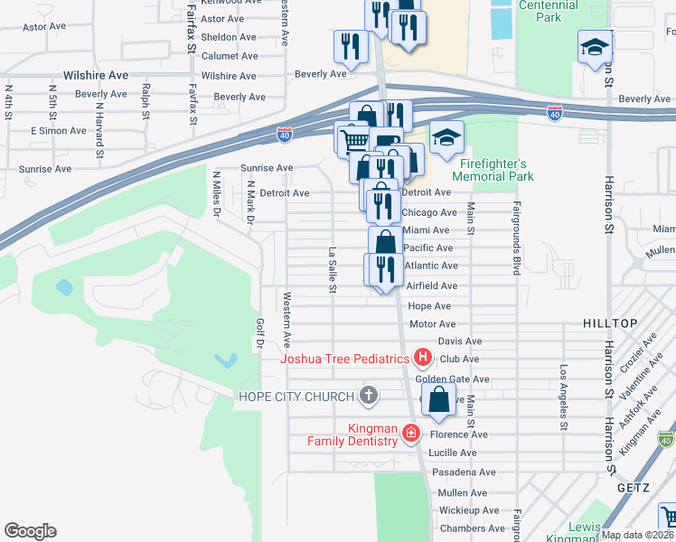 map of restaurants, bars, coffee shops, grocery stores, and more near 1806 Atlantic Avenue in Kingman