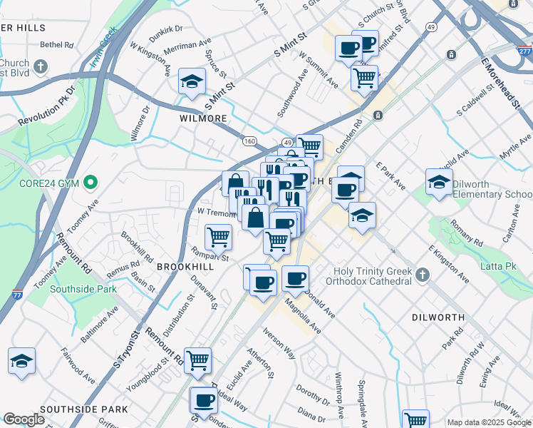 map of restaurants, bars, coffee shops, grocery stores, and more near 200 West Tremont Avenue in Charlotte