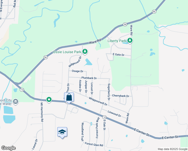 map of restaurants, bars, coffee shops, grocery stores, and more near 152 Locust Drive in Greenwood