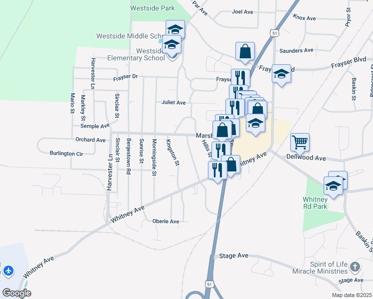 map of restaurants, bars, coffee shops, grocery stores, and more near 3129 Northgate Street in Memphis