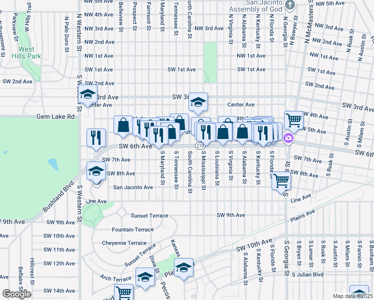 map of restaurants, bars, coffee shops, grocery stores, and more near 602 South Carolina Street in Amarillo