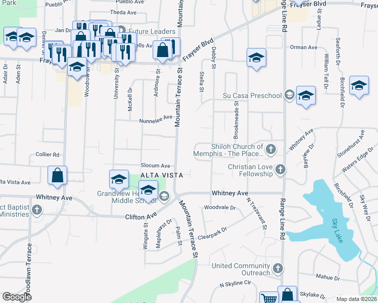 map of restaurants, bars, coffee shops, grocery stores, and more near 3139 Madeline Circle in Memphis