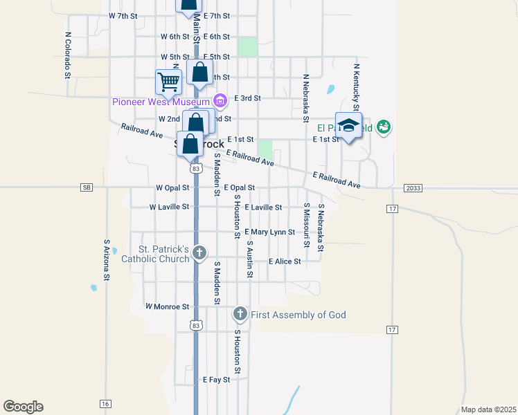map of restaurants, bars, coffee shops, grocery stores, and more near East Laville Street in Shamrock