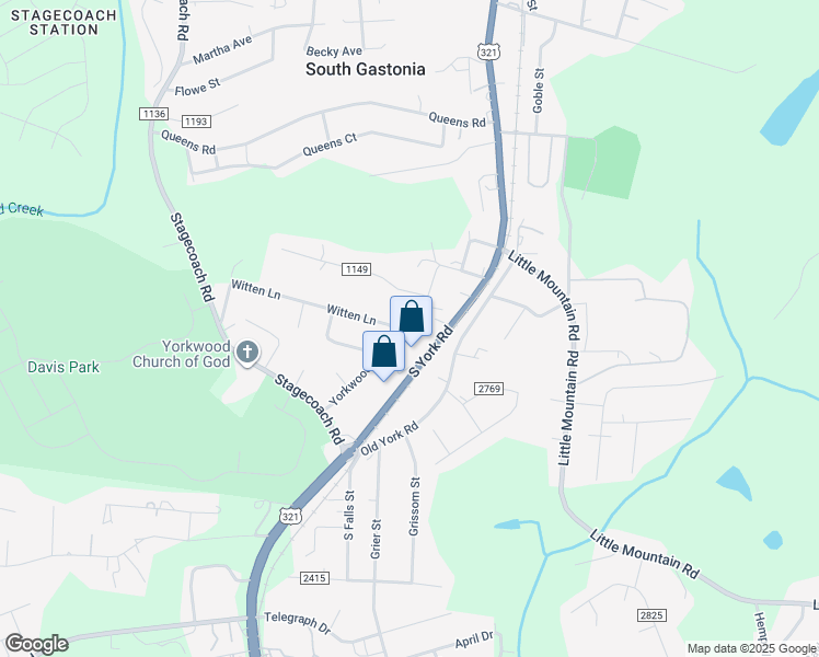 map of restaurants, bars, coffee shops, grocery stores, and more near 3814 Yorkwood Road in Gastonia