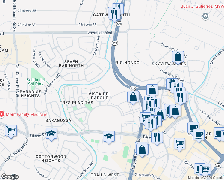 map of restaurants, bars, coffee shops, grocery stores, and more near 10800 Cibola Loop Northwest in Albuquerque