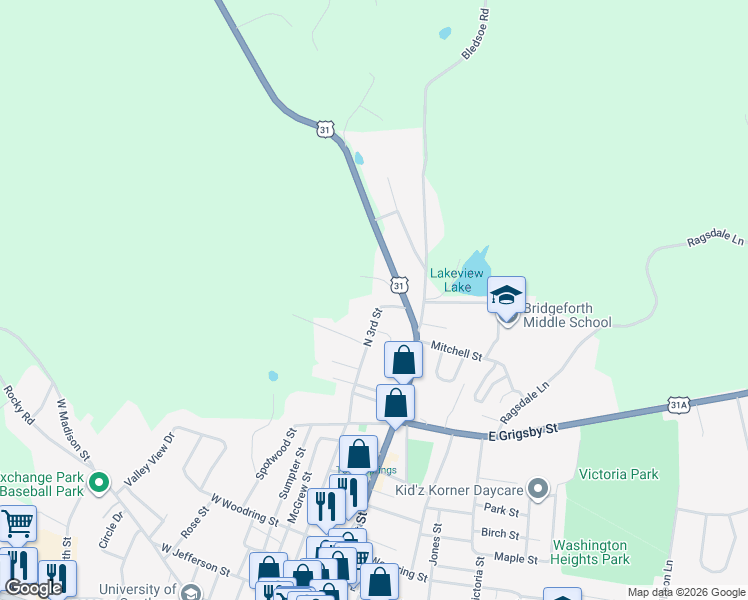 map of restaurants, bars, coffee shops, grocery stores, and more near 1030 North 3rd Street in Pulaski