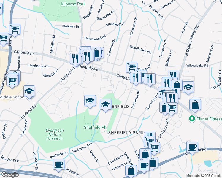 map of restaurants, bars, coffee shops, grocery stores, and more near 1511 Lansdale Drive in Charlotte