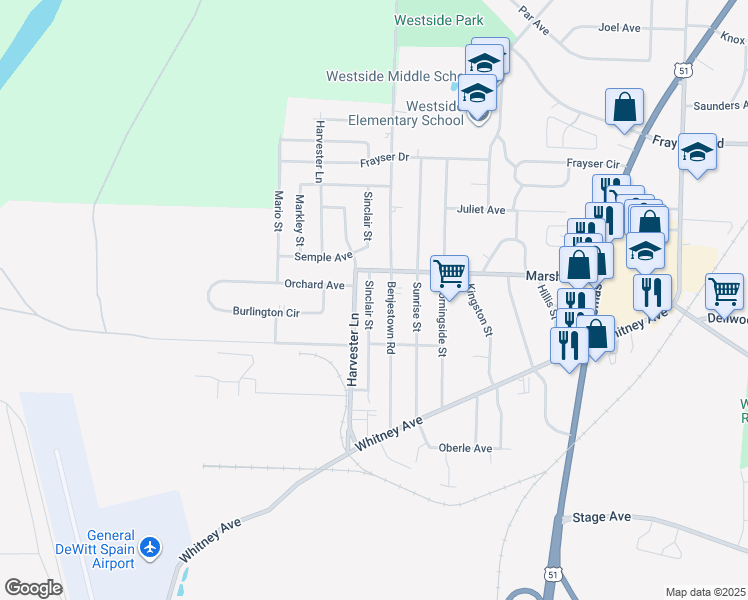 map of restaurants, bars, coffee shops, grocery stores, and more near 3130 Sinclair Street in Memphis