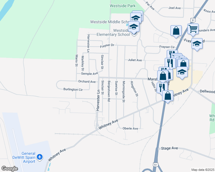 map of restaurants, bars, coffee shops, grocery stores, and more near 3130 Sinclair Street in Memphis