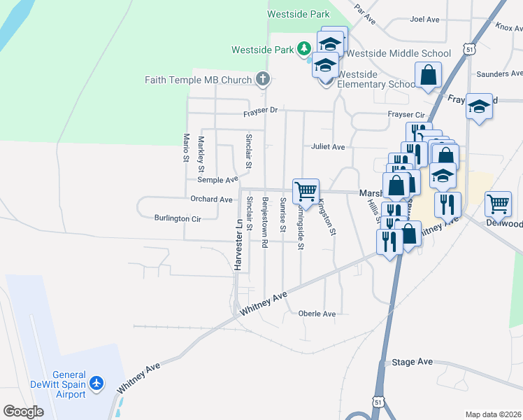 map of restaurants, bars, coffee shops, grocery stores, and more near 3130 Sinclair Street in Memphis