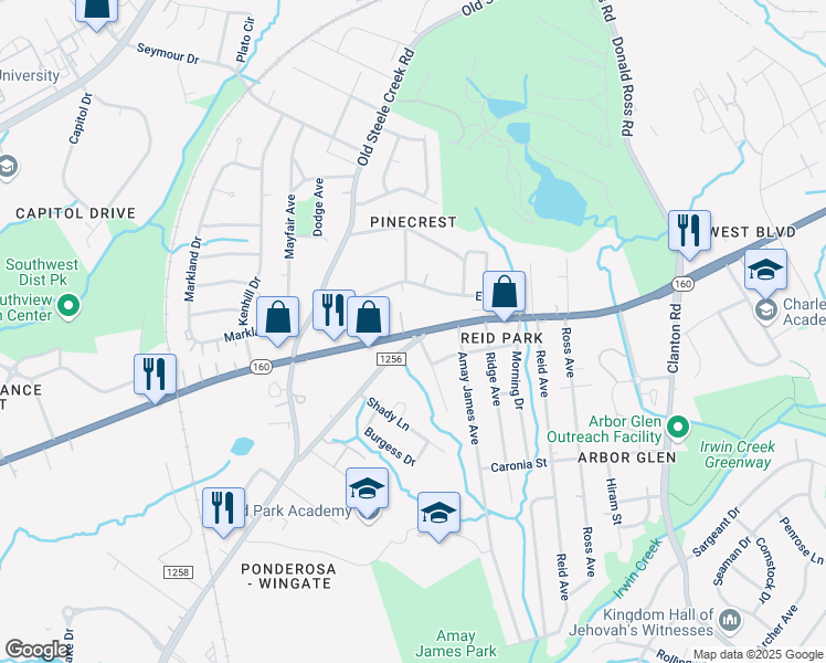 map of restaurants, bars, coffee shops, grocery stores, and more near 2512-2530 West Blvd in Charlotte