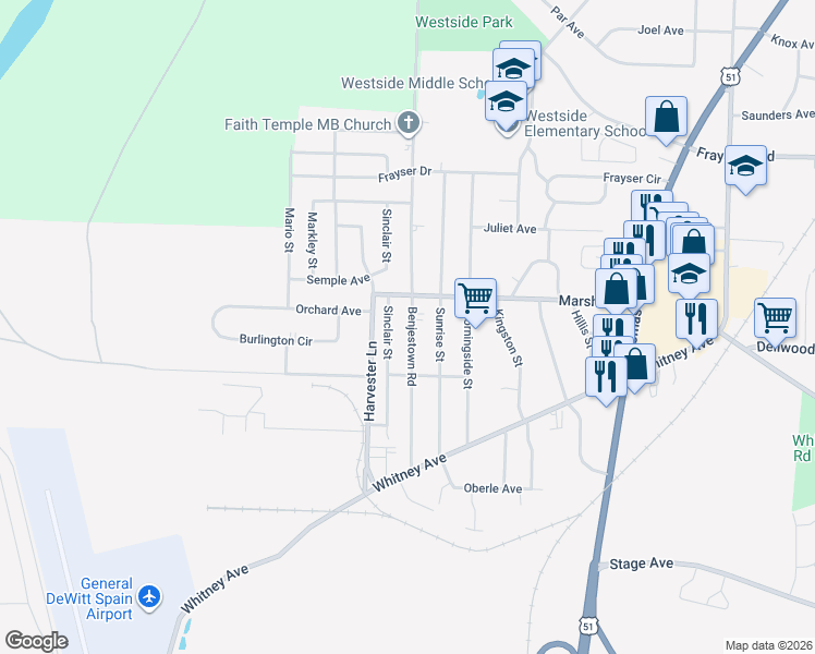 map of restaurants, bars, coffee shops, grocery stores, and more near 3130 Sinclair Street in Memphis