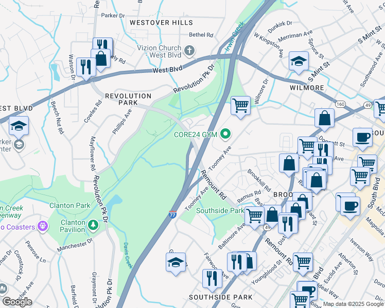 map of restaurants, bars, coffee shops, grocery stores, and more near 901 Remount Road in Charlotte