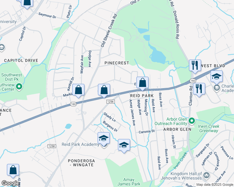 map of restaurants, bars, coffee shops, grocery stores, and more near 2462 West Boulevard in Charlotte