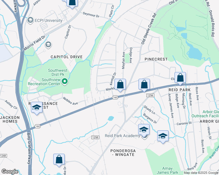map of restaurants, bars, coffee shops, grocery stores, and more near 3463 Markland Drive in Charlotte