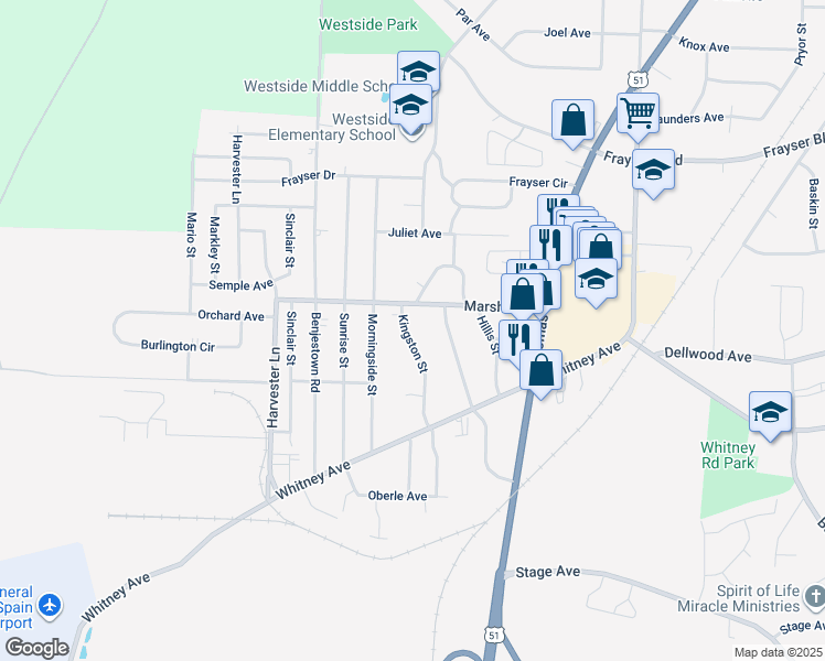 map of restaurants, bars, coffee shops, grocery stores, and more near 3132 Kingston Street in Memphis