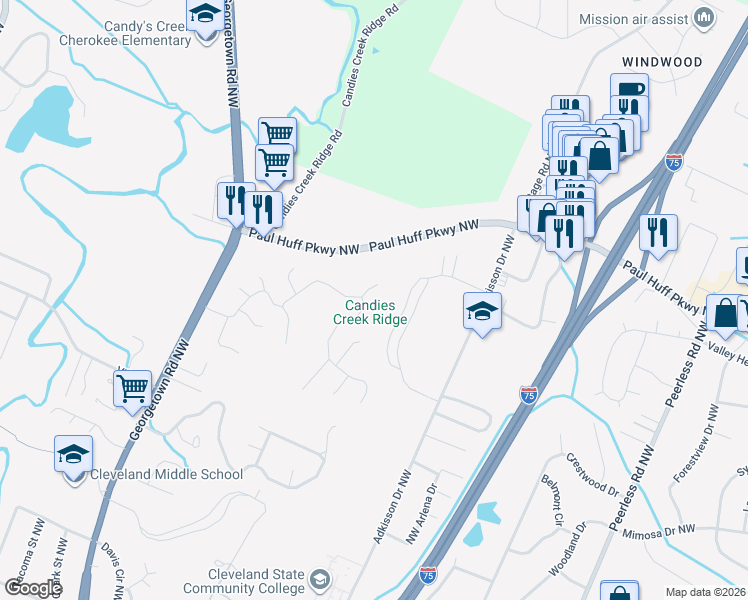 map of restaurants, bars, coffee shops, grocery stores, and more near 3900 Holly Hill in Cleveland
