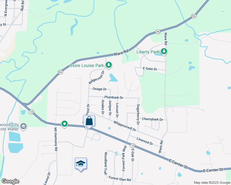 map of restaurants, bars, coffee shops, grocery stores, and more near 152 Locust Drive in Greenwood